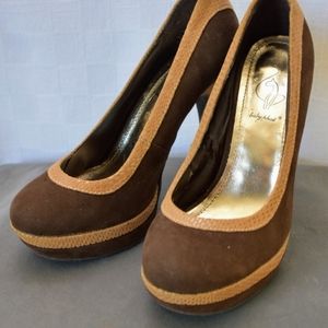 Baby phat| brown and tan suede platform hee…